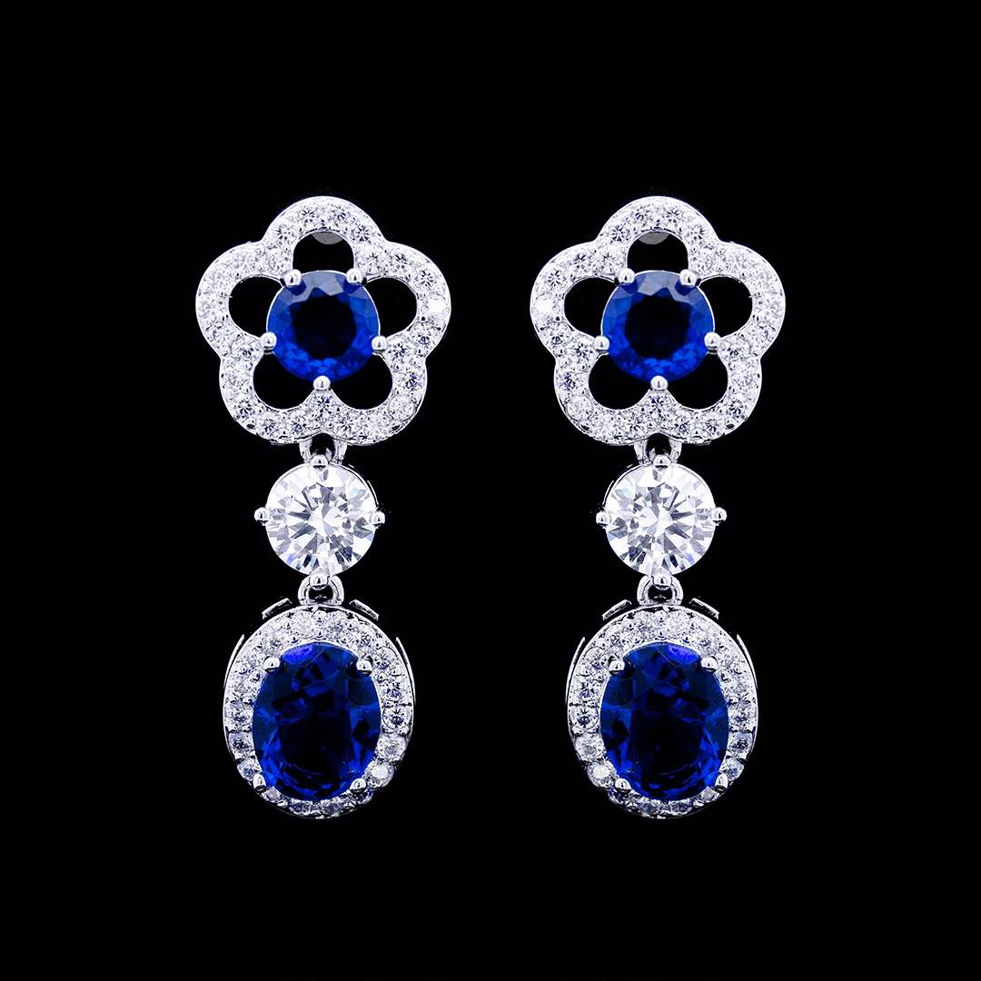 Omnia Esra Blue Full Set in High Quality Simulated Diamonds Premium Rhodium Plated - OMNIASTORES KSA