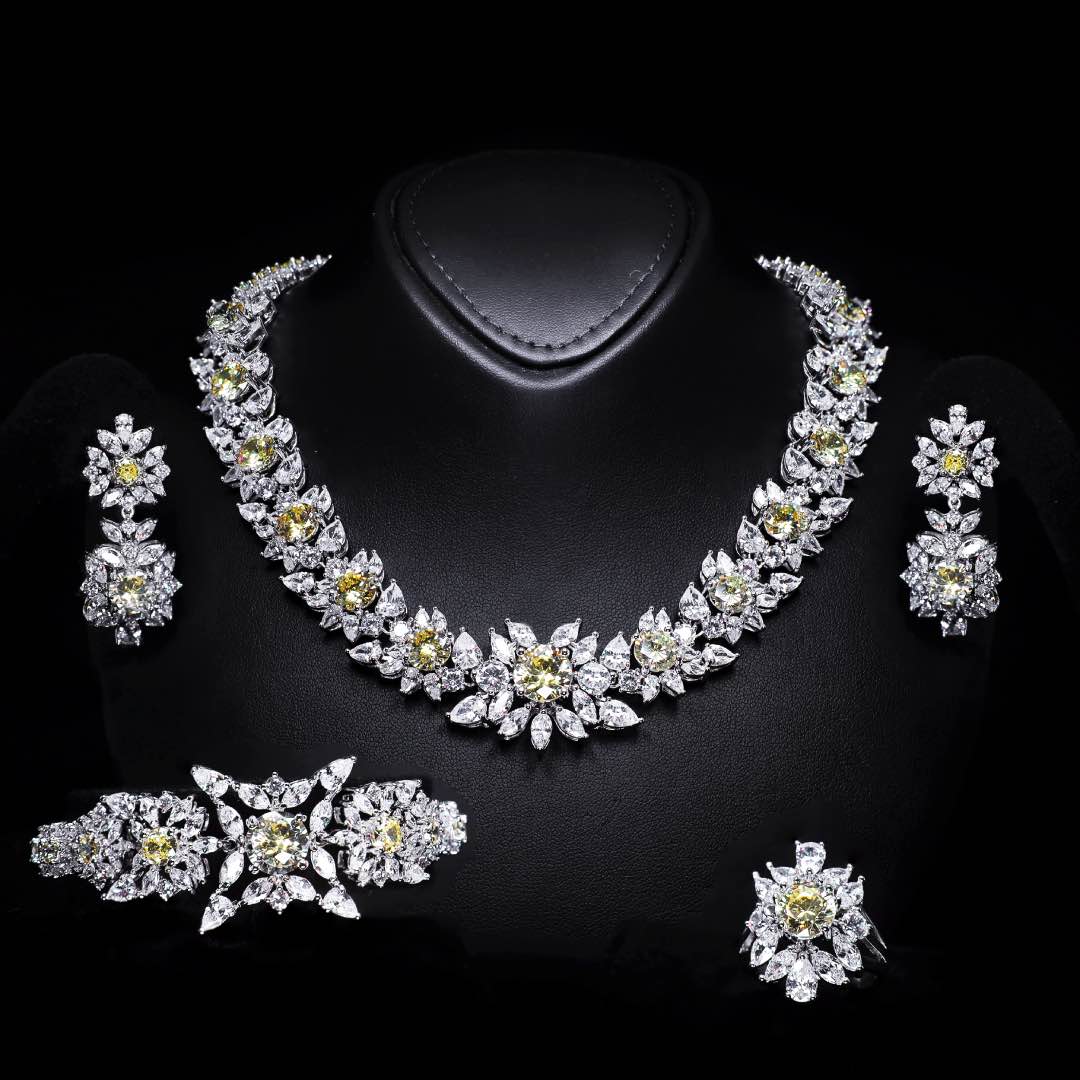Omnia Nareen Yellow Bridal Full Set in High Quality Simulated Diamonds Premium Rhodium Plated