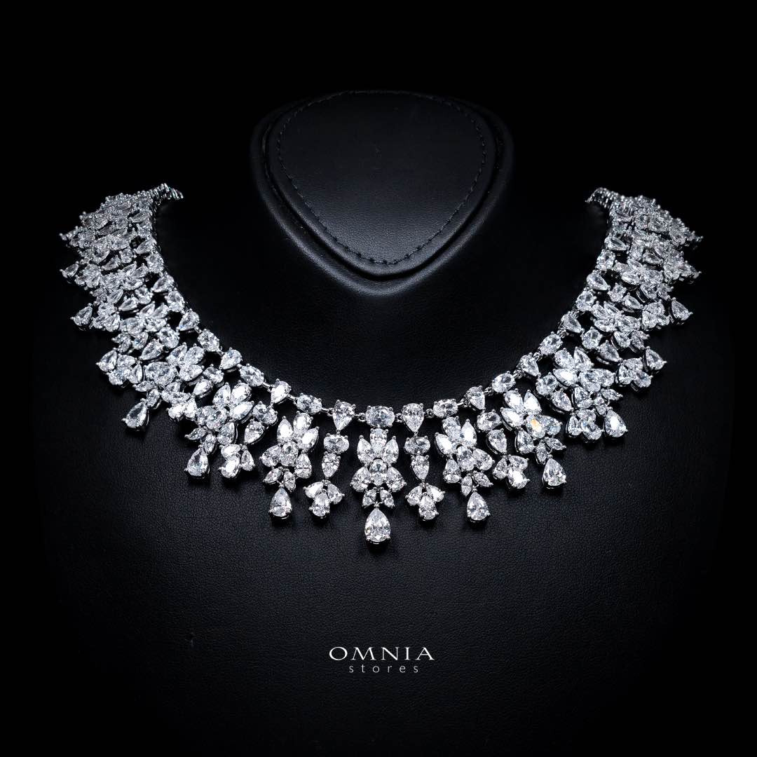 Omnia Dema White Luxury Bridal Full Set in High Quality Zircon Stone Rhodium Plated - OMNIASTORES KSA