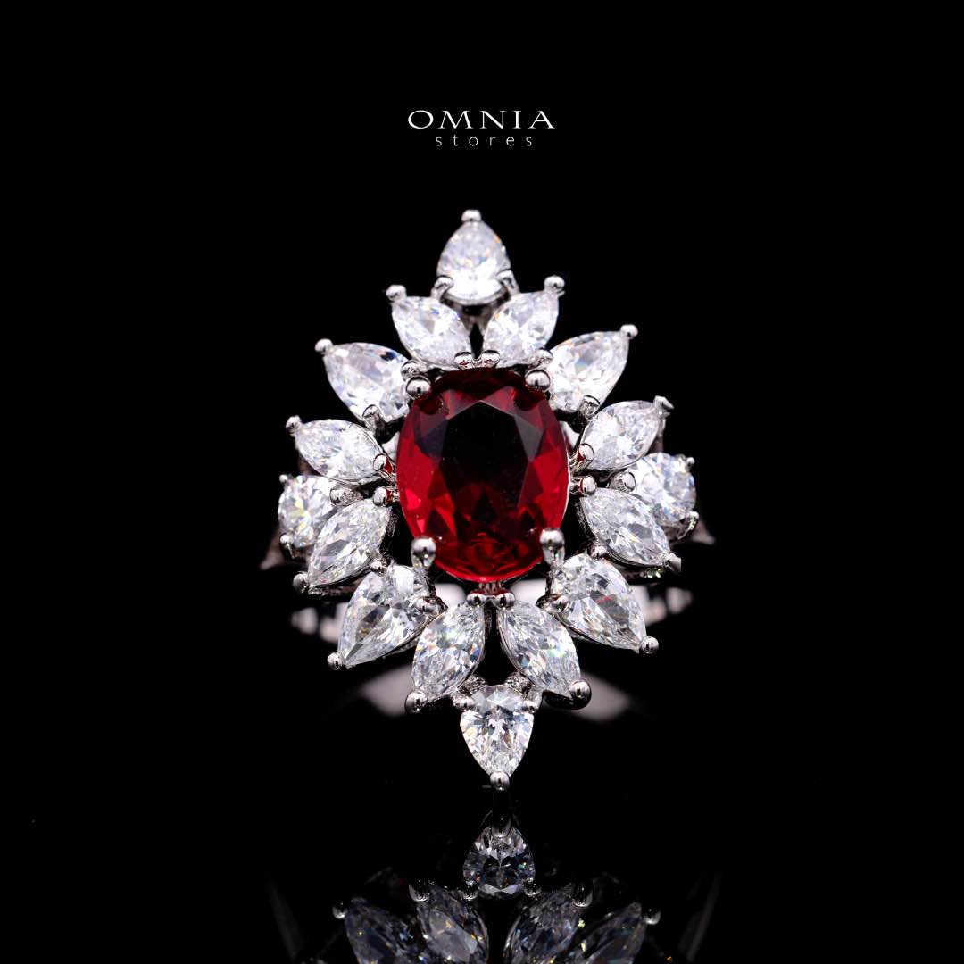 Omnia Dema Red and Yellow Bridal Full Set in High Quality Zircon Stone Rhodium Plated - OMNIASTORES KSA