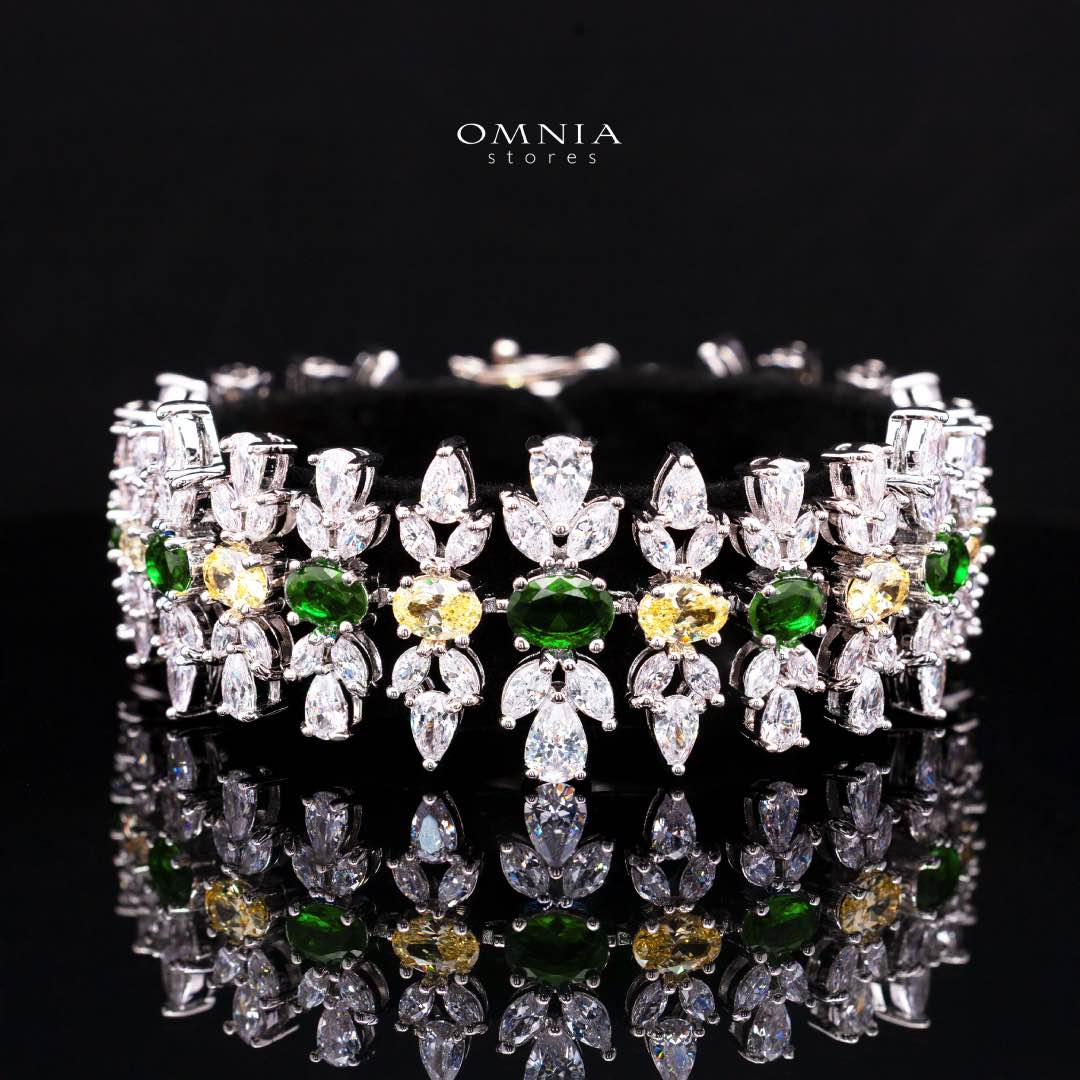 Omnia Dema Emerald Green and Yellow Bridal Full Set in High Quality Zircon Stone Rhodium Plated - OMNIASTORES KSA