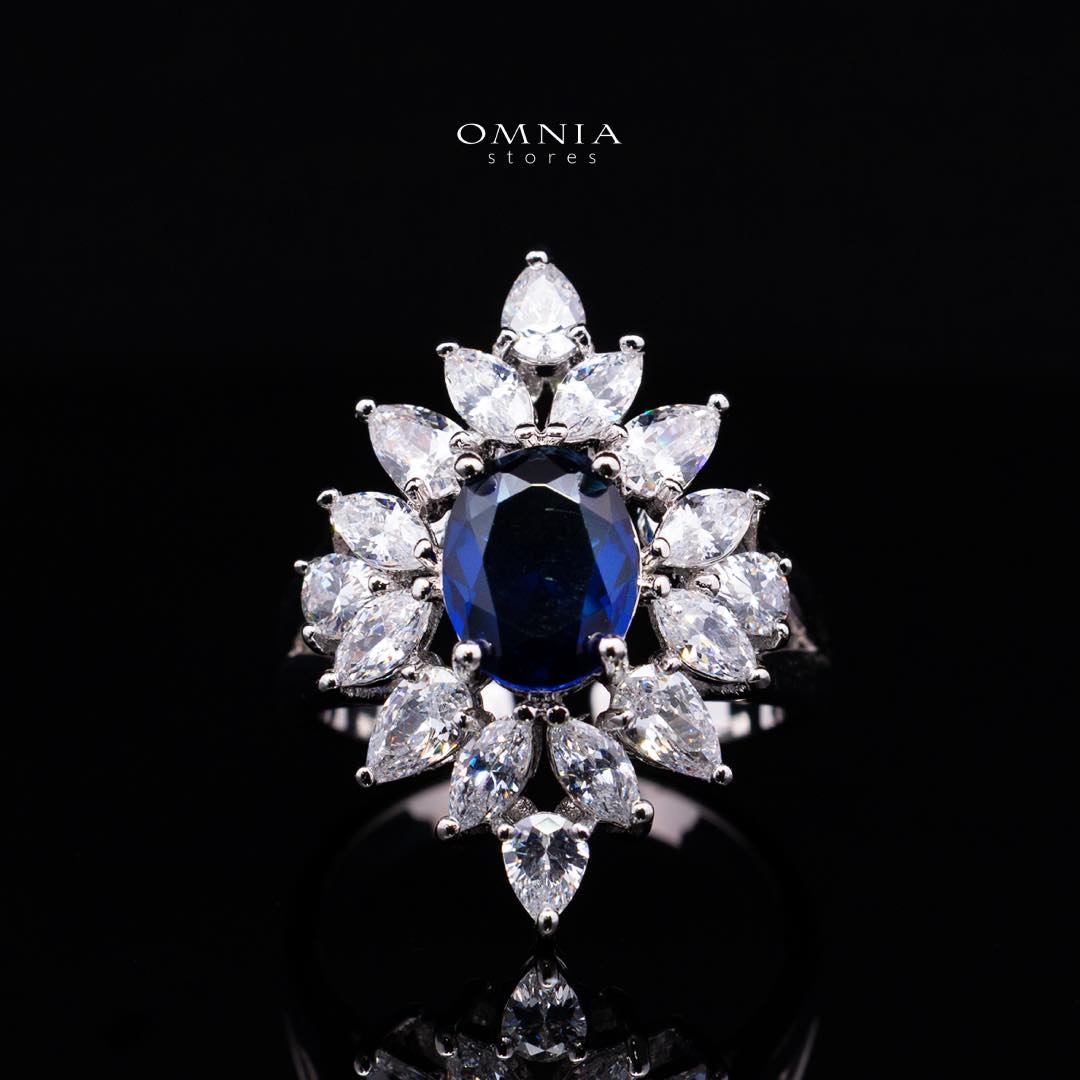 Omnia Dema Blue and Yellow Bridal Full Set in High Quality Simulated Diamonds Premium Rhodium Plated