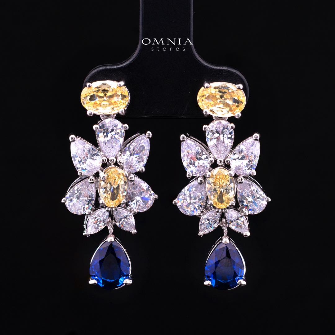 Omnia Dema Blue and Yellow Bridal Full Set in High Quality Simulated Diamonds Premium Rhodium Plated