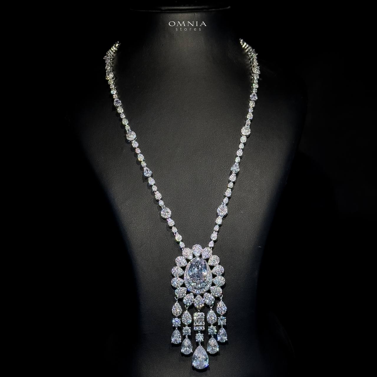 Omnia Aleya White Bridal Full Long chain Set in High Quality Simulated Diamonds - OMNIASTORES KSA
