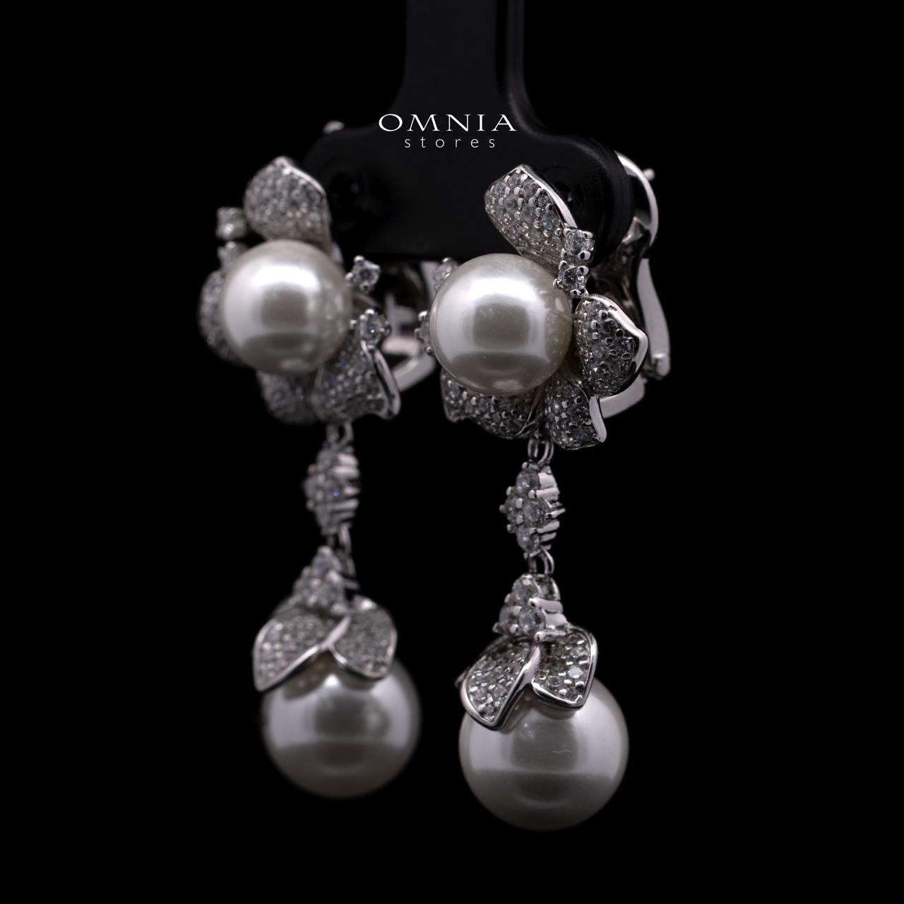 Ziyu Pearl Clip-On Earrings in 925 Sterling Silver with Premium Simulated Diamonds - OMNIASTORES KSA