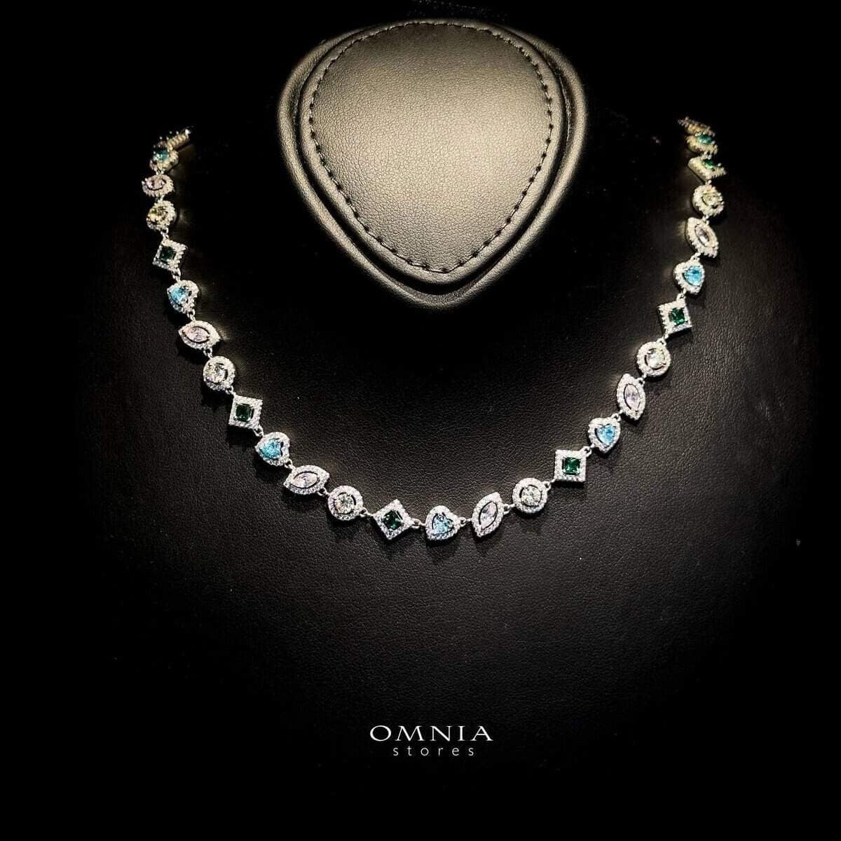 Omnia Salma Multi-Stone Set in 92.5 Silver with High Quality Iced Cut Stones and Blue-Green Accent Stones - OMNIASTORES UAE