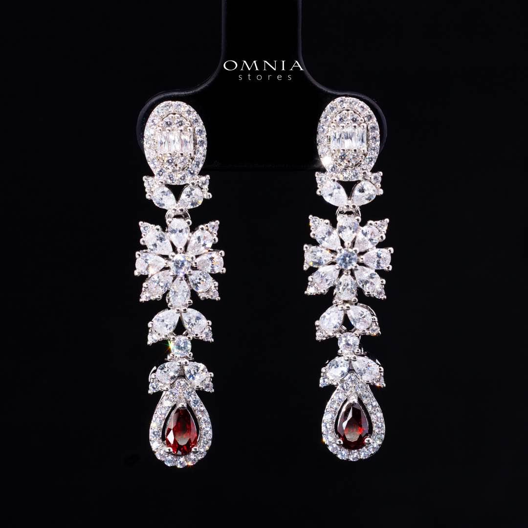 Omnia Trisha Red Full set Accessories in High Quality Zircon Stone in Rhodium Plated - OMNIASTORES KSA