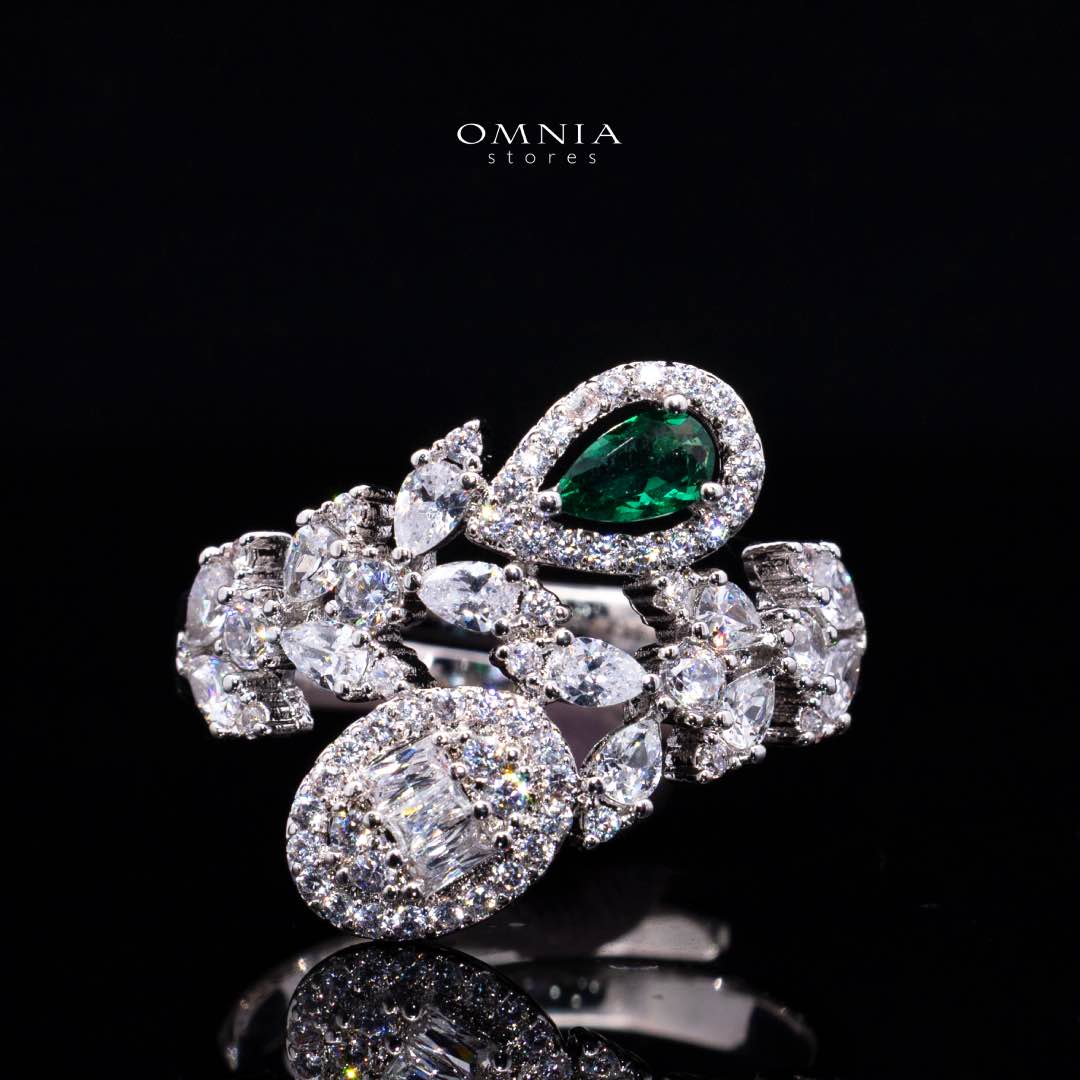 Omnia Trisha Green Bridal Full Set Accessories in High Quality Zircon Stone Rhodium Plated - OMNIASTORES KSA