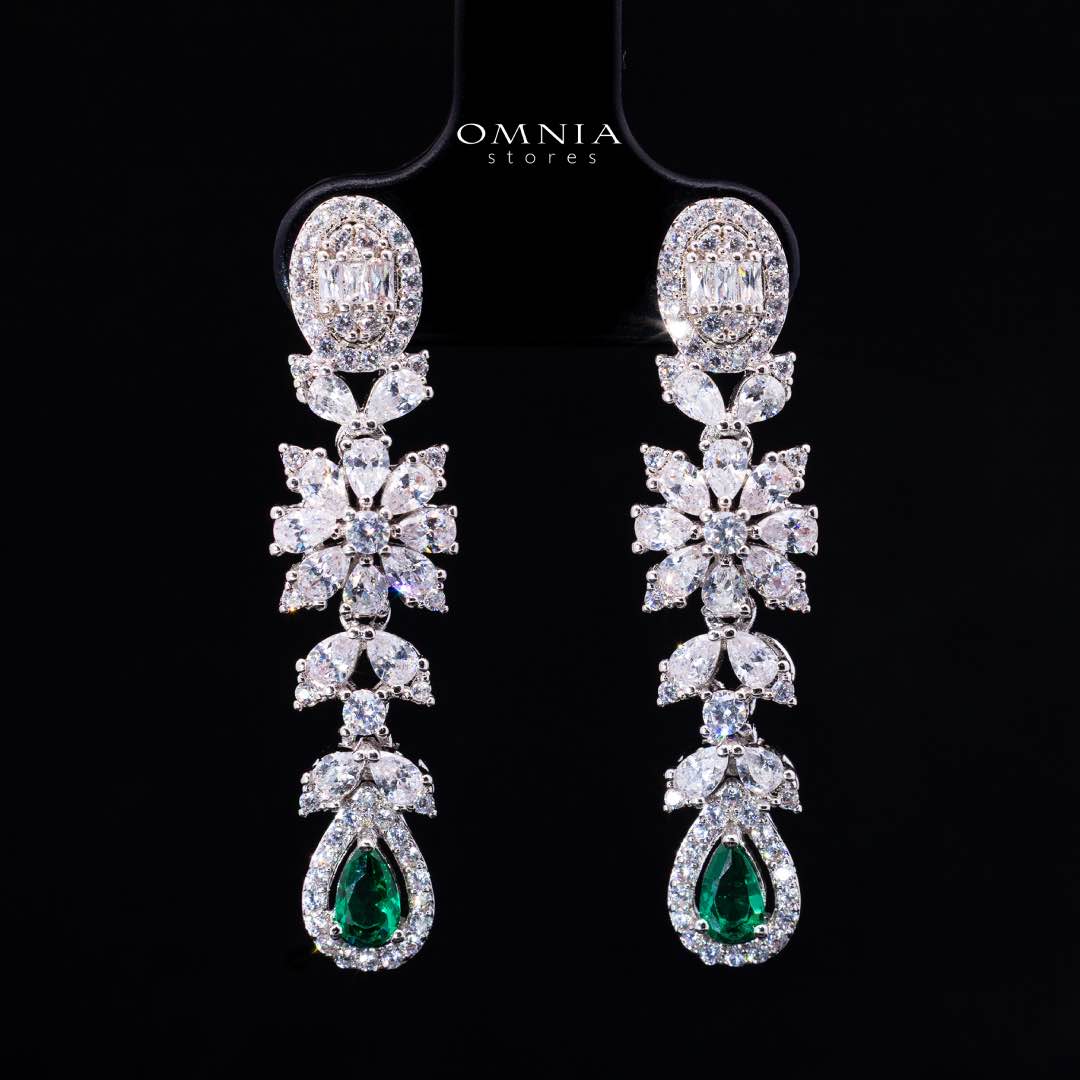 Omnia Trisha Green Bridal Full Set Accessories in High Quality Zircon Stone Rhodium Plated - OMNIASTORES KSA