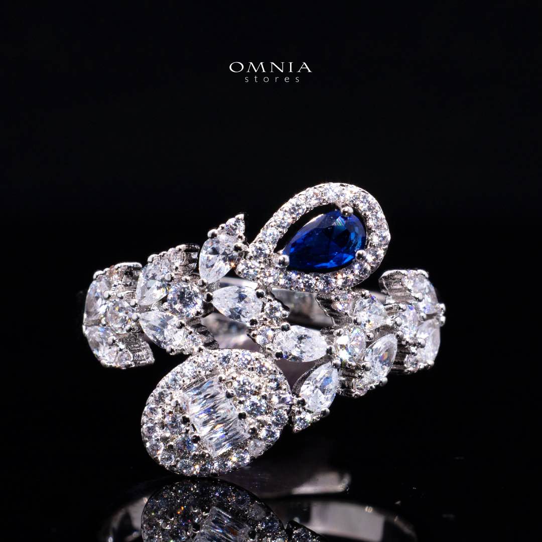 Omnia Trisha Blue Bridal Full Set Accessories in High Quality Zircon Stone Rhodium Plated - OMNIASTORES KSA