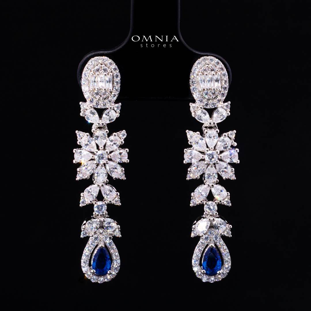 Omnia Trisha Blue Bridal Full Set Accessories in High Quality Zircon Stone Rhodium Plated - OMNIASTORES KSA