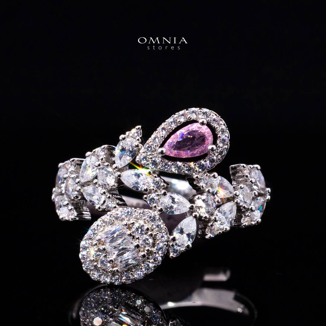 Omnia Trisha Pink Full set Accessories in High Quality Zircon Stone in Rhodium Plated - OMNIASTORES KSA