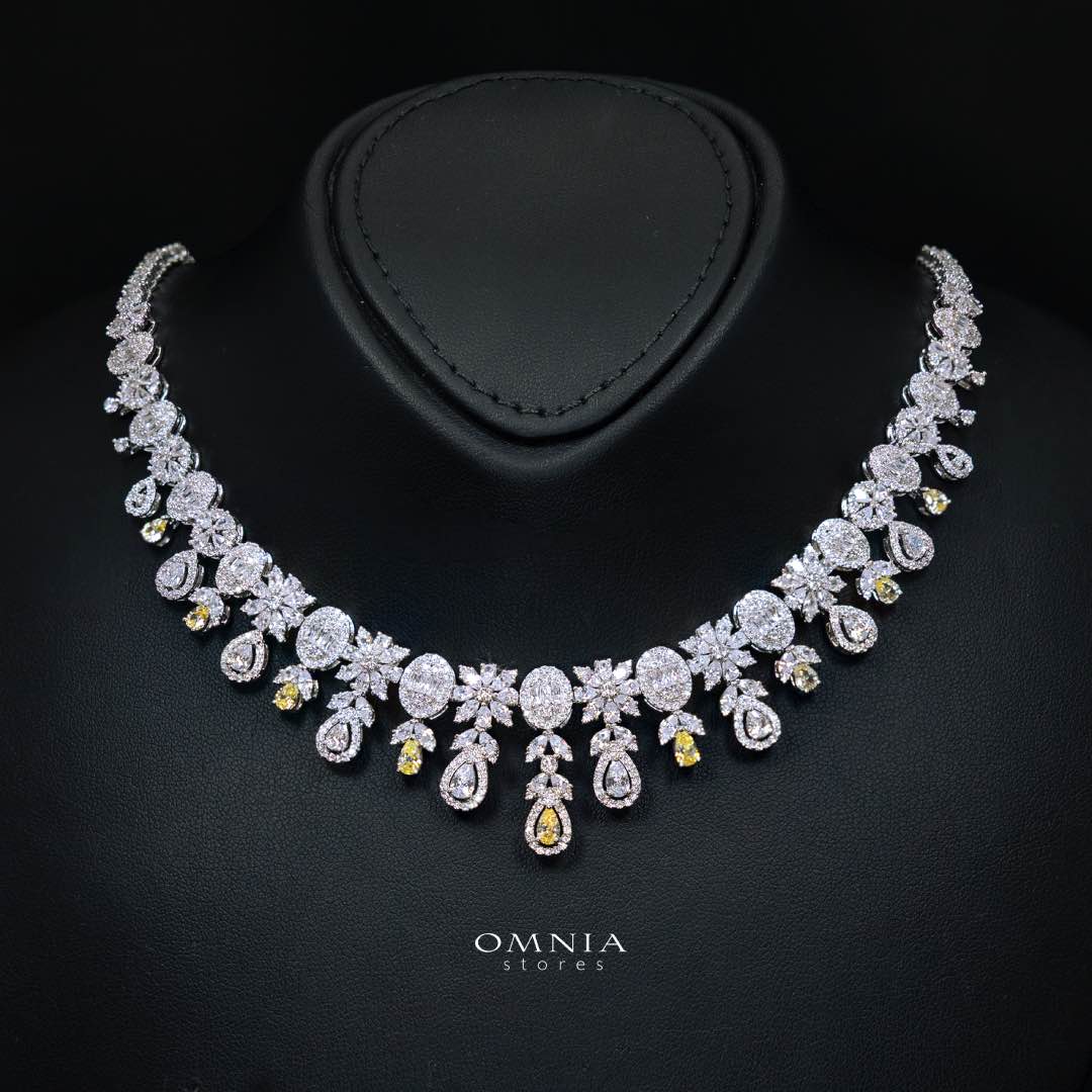 Omnia Trisha Yellow Luxury Bridal Full Set in High Quality Zircon Stone Rhodium Plated(16 size only available in ksa) - OMNIASTORES KSA