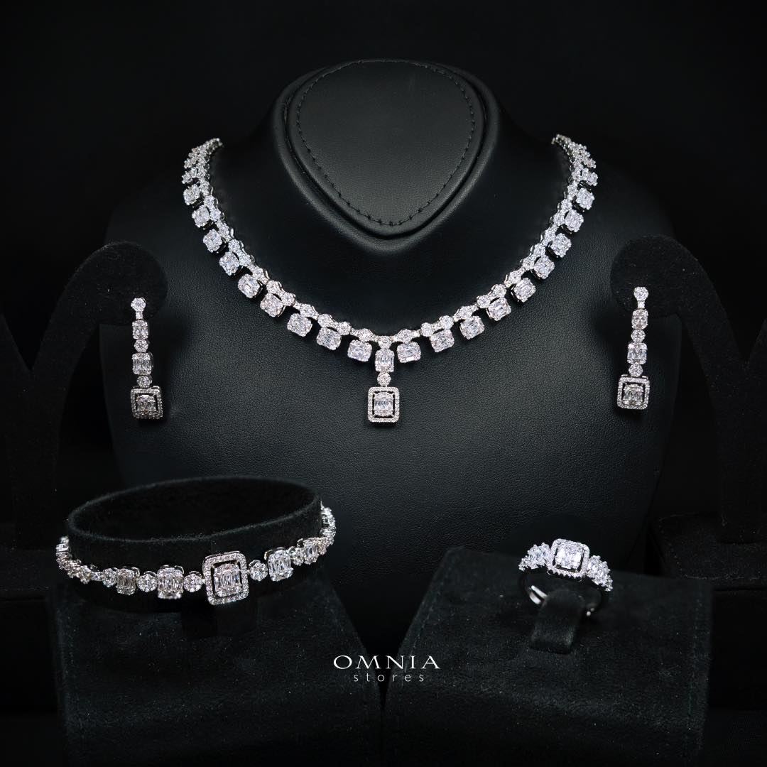 Omnia Selina White Luxury Bridal Full Set in High Quality Rhodium Plated Zircon Stones - OMNIASTORES KSA