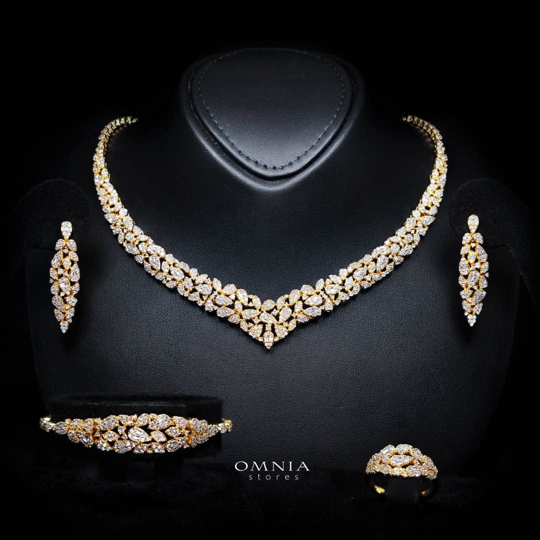 Alina Gold Bridal Full Set in High Quality Zircon Stone Rhodium Plated(size 15 only available in ksa) - OMNIASTORES KSA