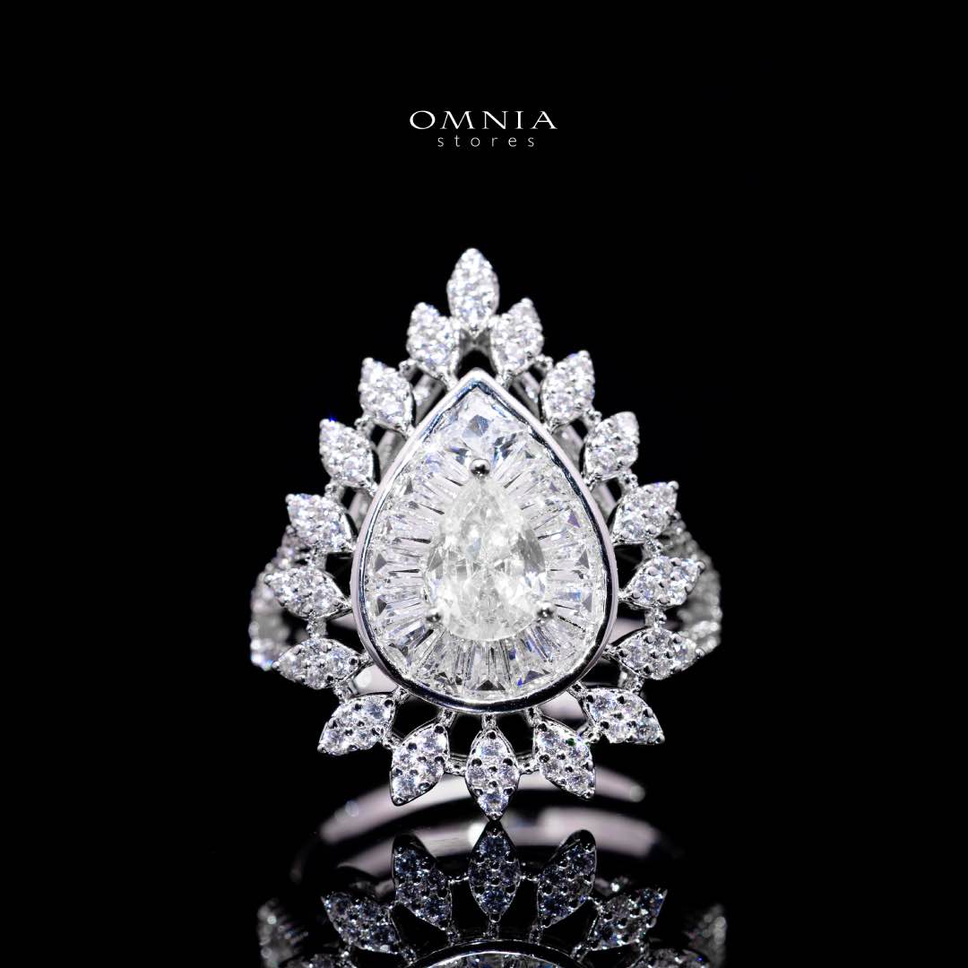 Omnia Keyla White Luxury Bridal Long Chain Full Set in High Quality Zircon Stone Rhodium Plated