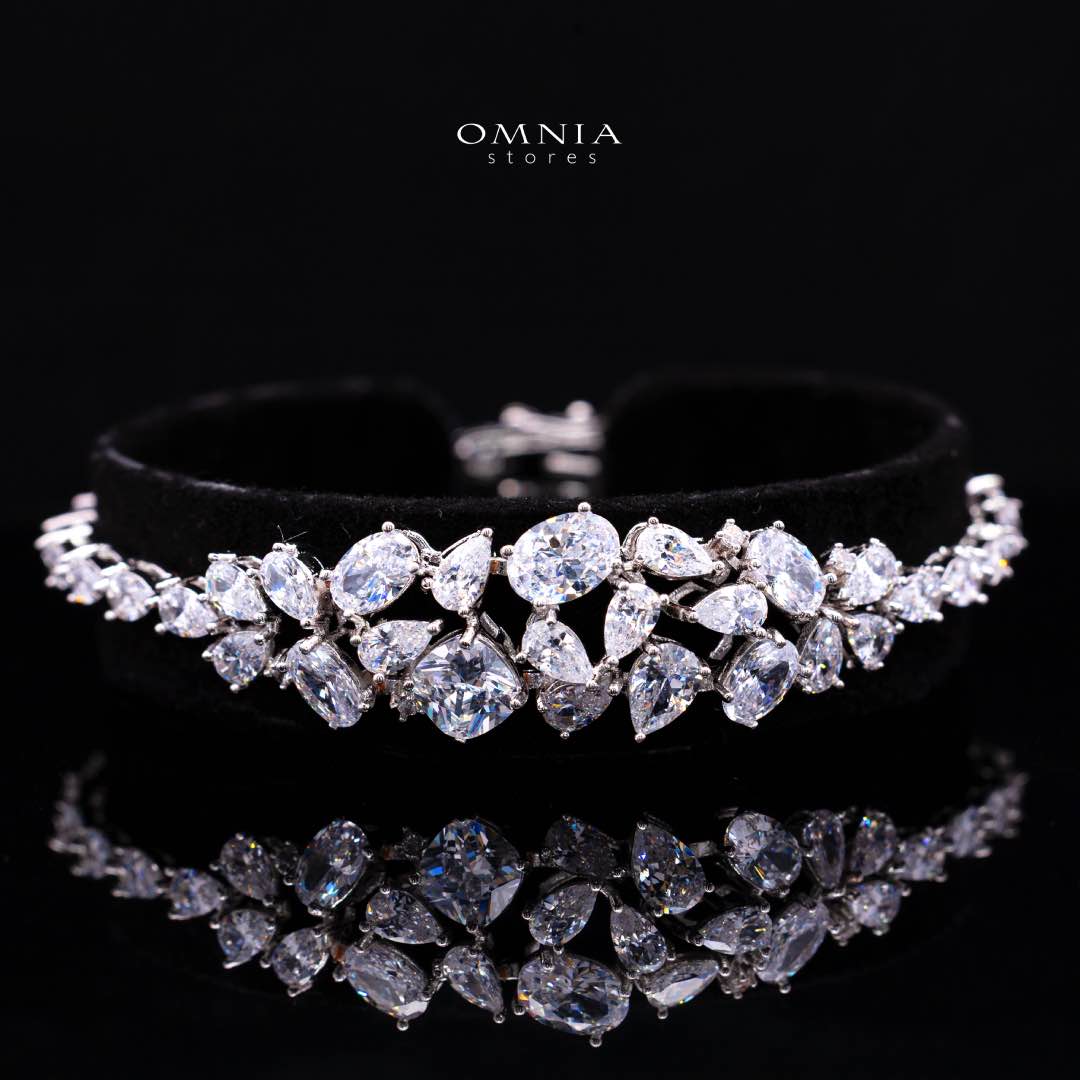 Omnia Reman White Bridal Full Set in High Quality Zircon Stone in Rhodium Plated