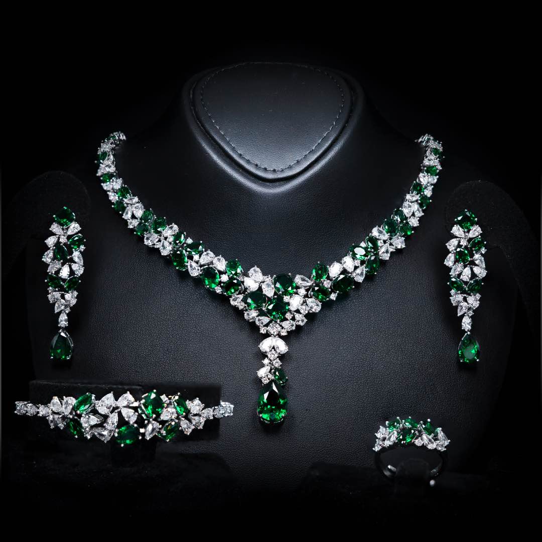 Omnia Reman Green Full Set in High Quality Zircon Stone Premium Rhodium Plated - OMNIASTORES UAE