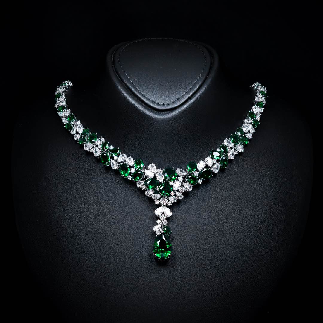 Omnia Reman Green Full Set in High Quality Zircon Stone Premium Rhodium Plated - OMNIASTORES UAE