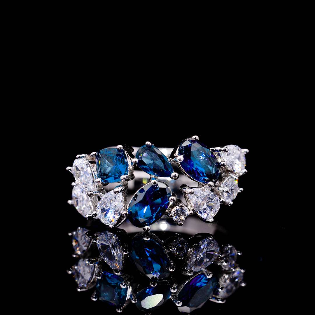 Omnia Reman Blue Bridal Full Set in High Quality Zircon Stone Premium Rhodium Plated - OMNIASTORES KSA