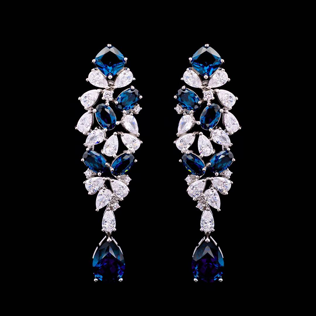 Omnia Reman Blue Bridal Full Set in High Quality Zircon Stone Premium Rhodium Plated - OMNIASTORES KSA