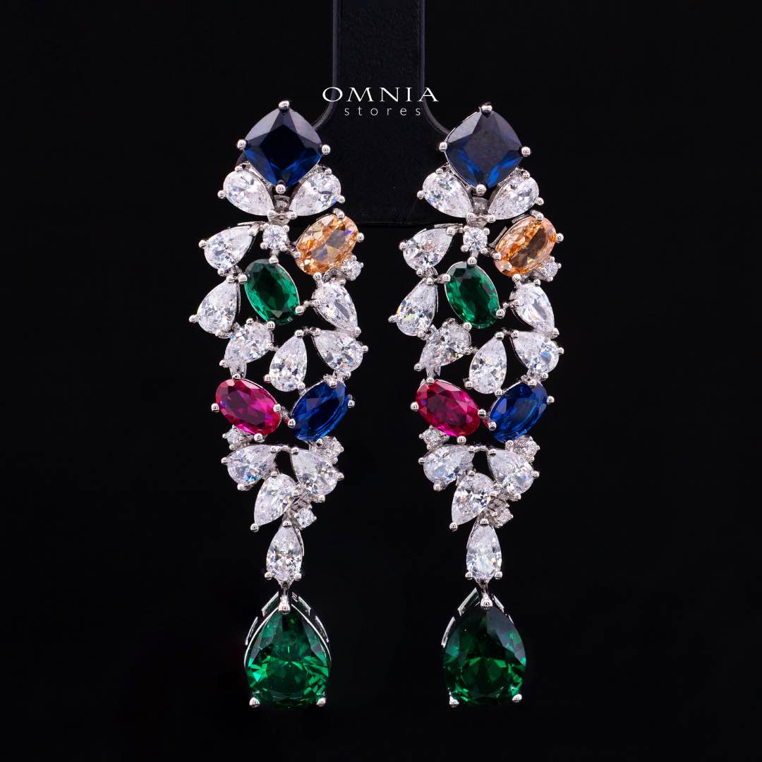 Omnia Reman Multi-color Bridal Full Set in High Quality Zircon Stone in Rhodium Plated