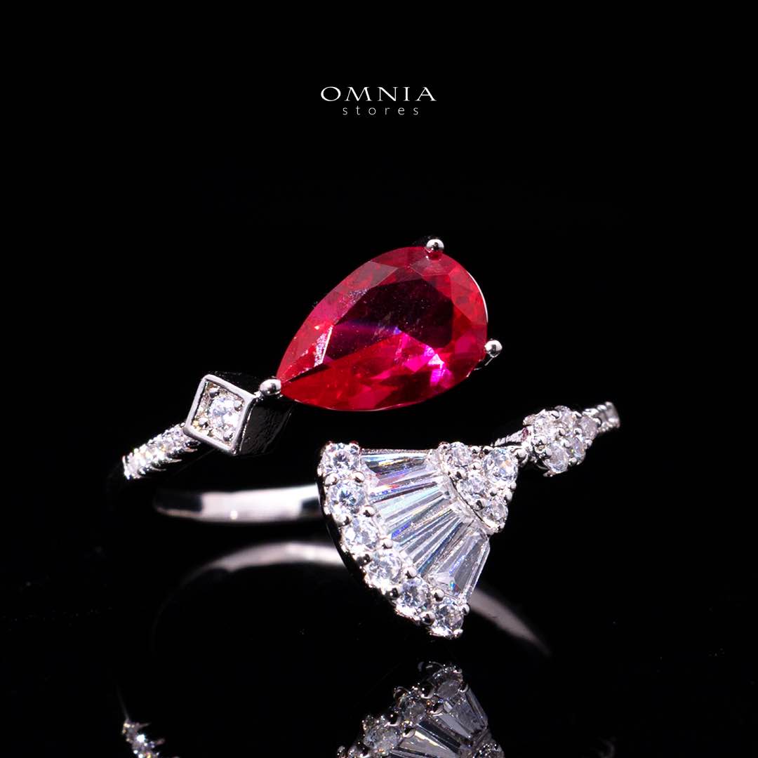 Omnia Marwa Red Bridal Full Set in High Quality Zircon Stone Rhodium Plated - OMNIASTORES KSA