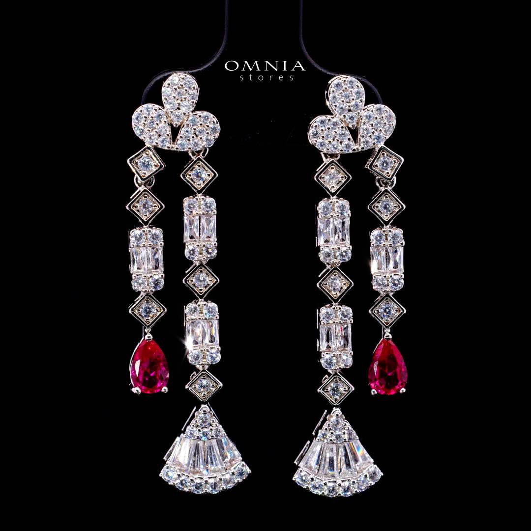 Omnia Marwa Red Bridal Full Set in High Quality Zircon Stone Rhodium Plated - OMNIASTORES KSA