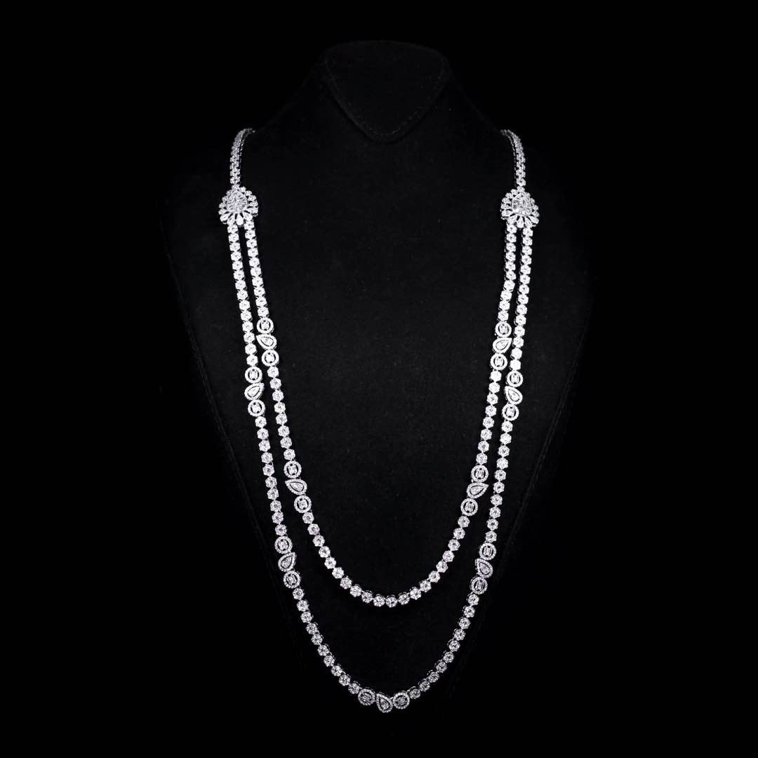 Omnia Ahad Bridal White Long Chain Set In Rhodium Plated With High Quality Zircon Stones - OMNIASTORES KSA