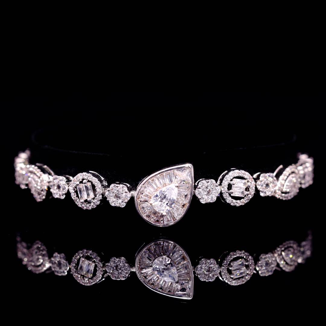 Omnia Ahad Bridal White Long Chain Set In Rhodium Plated With High Quality Zircon Stones - OMNIASTORES UAE