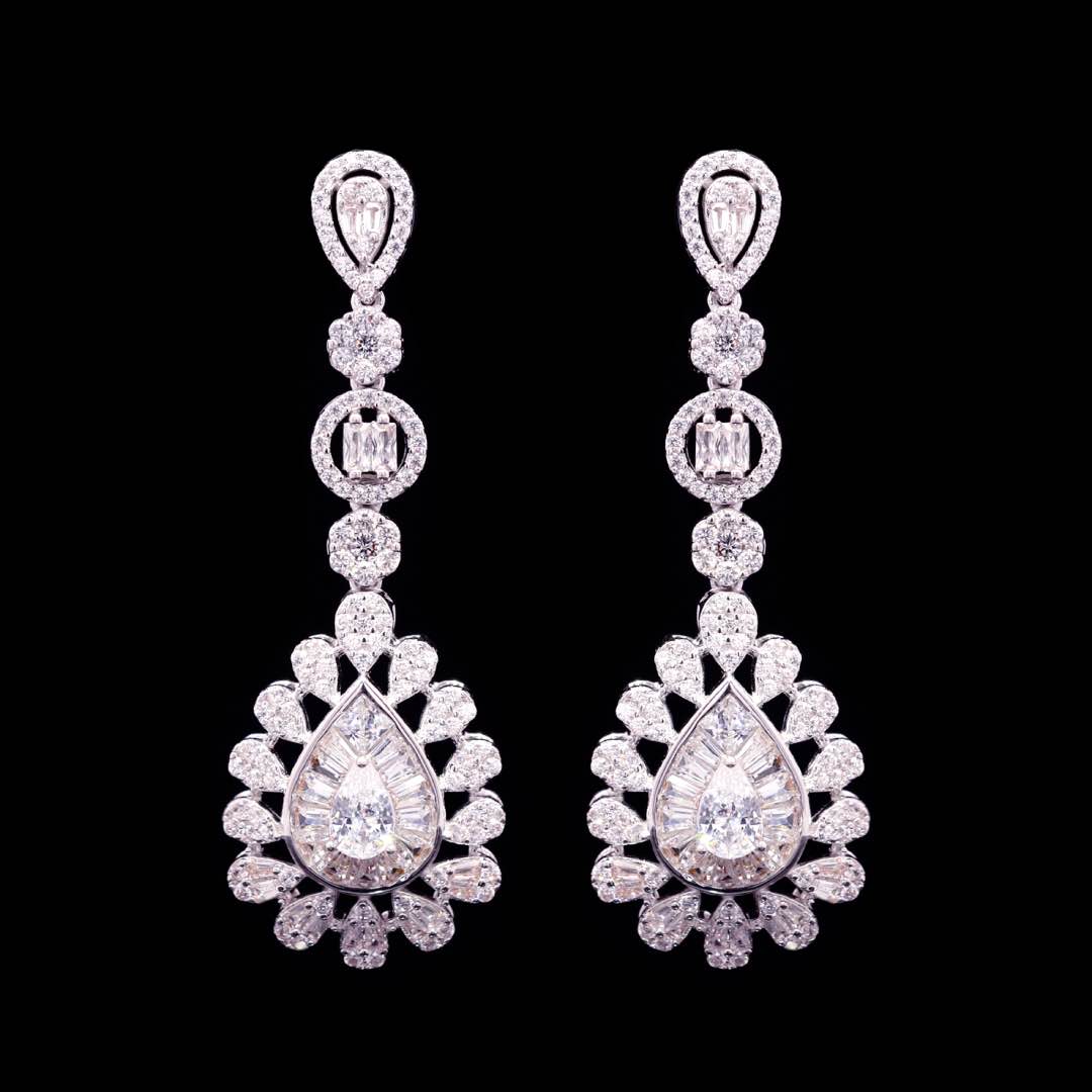Omnia Ahad Bridal White Long Chain Set In Rhodium Plated With High Quality Zircon Stones - OMNIASTORES KSA