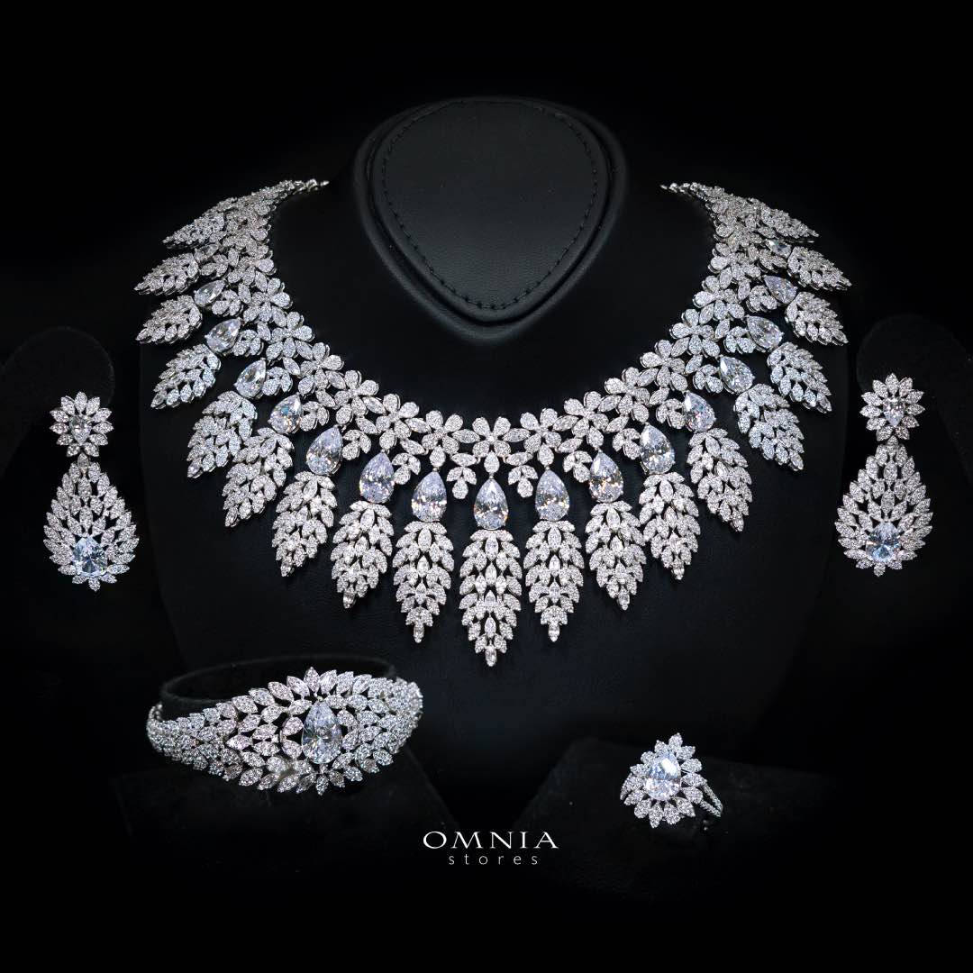 Omnia Asrar White Bridal Full Set in High Quality Zircon Stone Rhodium Plated(16cm only available in KSA) - OMNIASTORES KSA