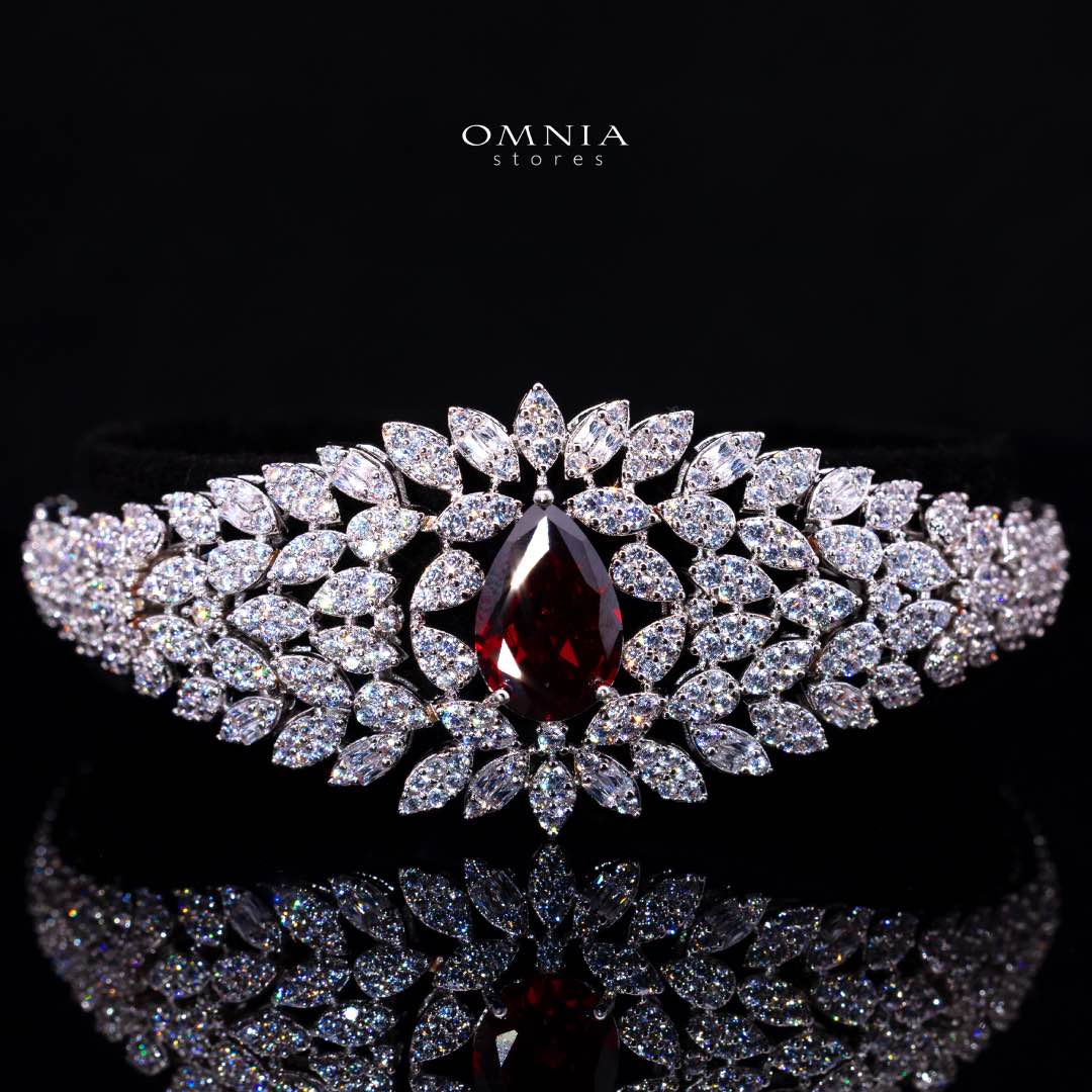 Omnia Asrar Red Bridal Full Set in High Quality Zircon Stone Rhodium Plated - OMNIASTORES KSA