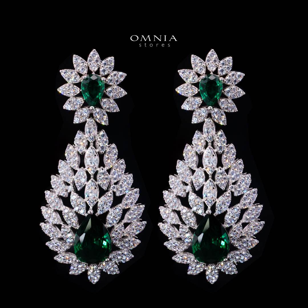 Omnia Asrar Green Bridal Full Set in High Quality Zircon Stone Rhodium Plated - OMNIASTORES KSA