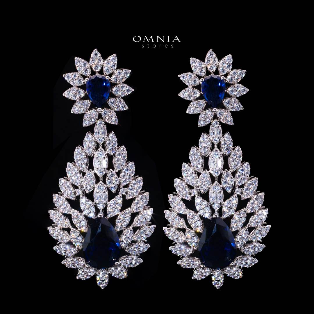 Omnia Asrar Blue Bridal Full Set in High Quality Zircon Stone Rhodium Plated - OMNIASTORES KSA