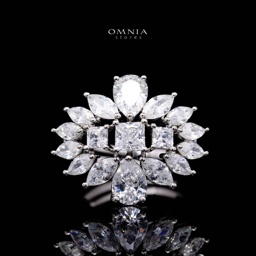Omnia Dalal Bridal White Full Set with Teardrop Design in High Quality Zircon Stone Rhodium Plated - OMNIASTORES KSA