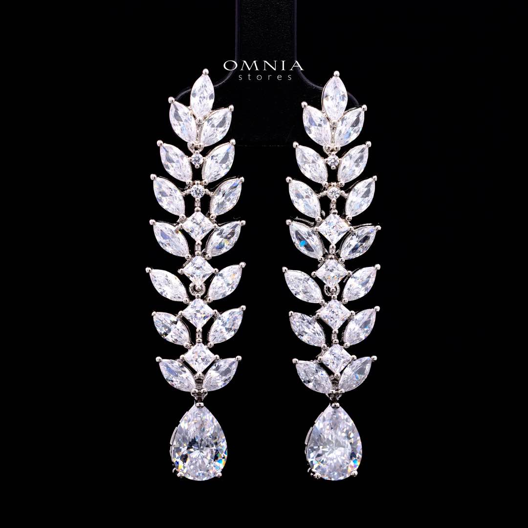 Omnia Dalal Bridal White Full Set with Teardrop Design in High Quality Zircon Stone Rhodium Plated - OMNIASTORES KSA