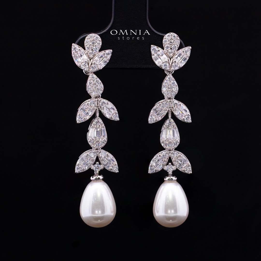 Samah White Pearl Luxury Bridal Full Set in High Quality Zircon Stone in Rhodium Plated - OMNIASTORES KSA