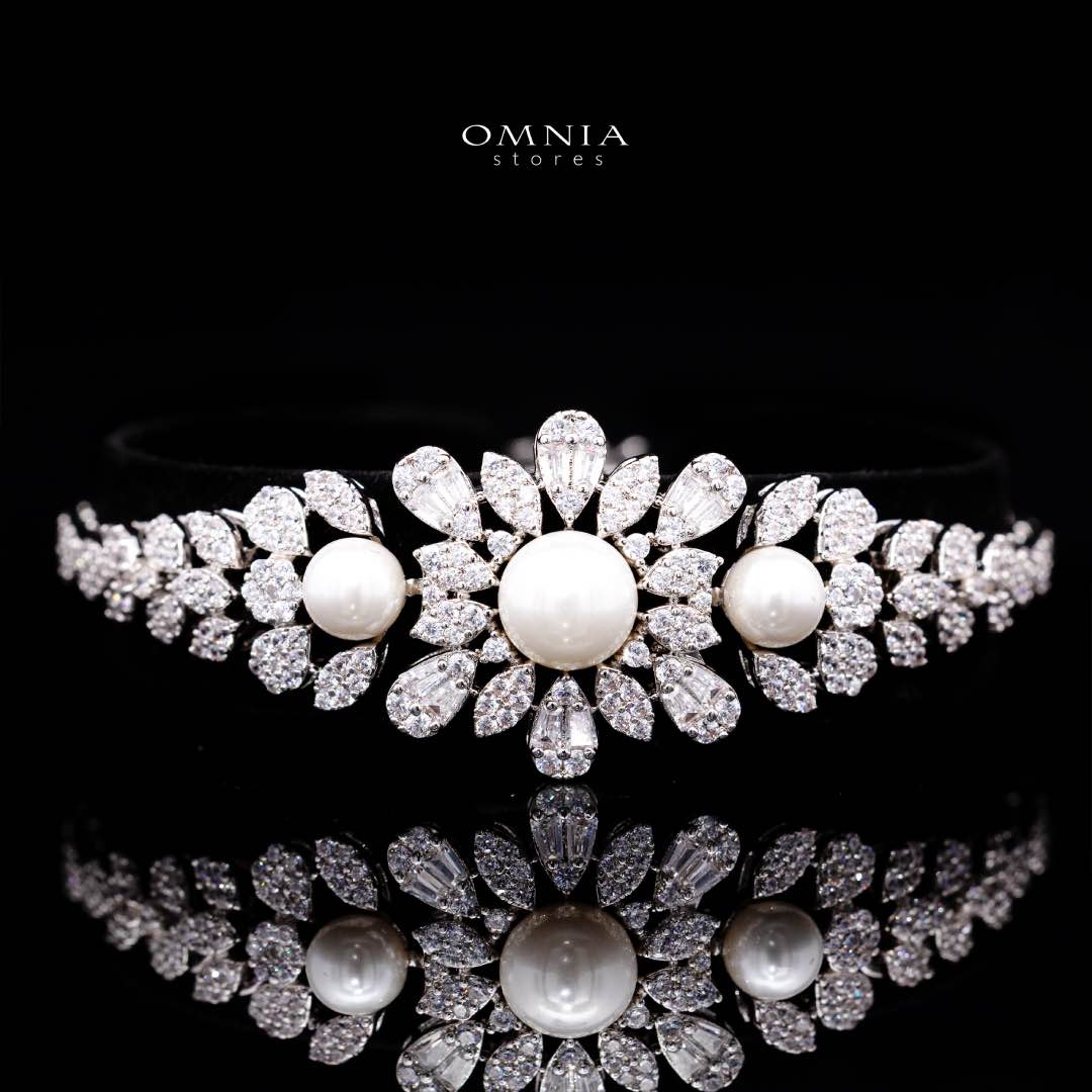 Omnia Rukaya Floral Pearl Luxury Bridal Full Set – High-Quality Zircon & Rhodium Plated Jewelry - OMNIASTORES KSA