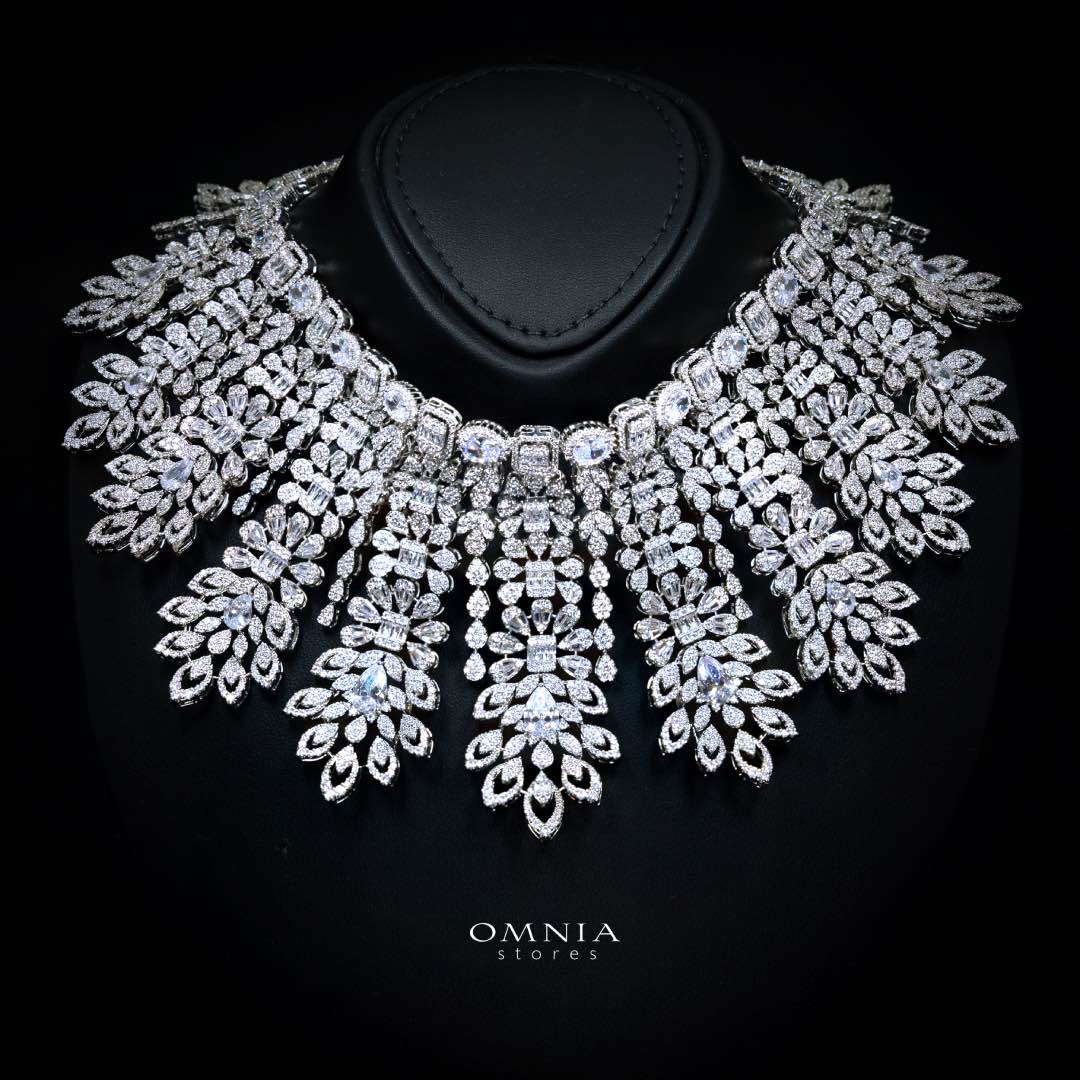 Omnia Athar White Luxury Bridal Full Set in High Quality Zircon Stone Rhodium Plated - OMNIASTORES KSA