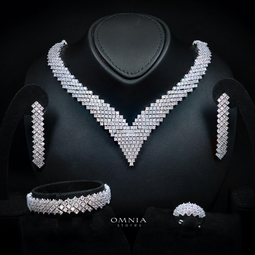 Omnia Thea Bridal Full Set Accessories High Quality Zircon Stone in Rhodium Plated - OMNIASTORES KSA
