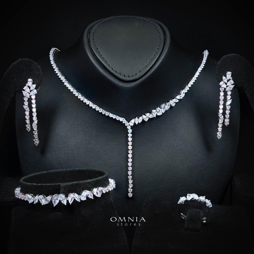 Omnia Claire White Bridal Full Set in High Quality Zircon Stone in Rhodium Plated - OMNIASTORES KSA
