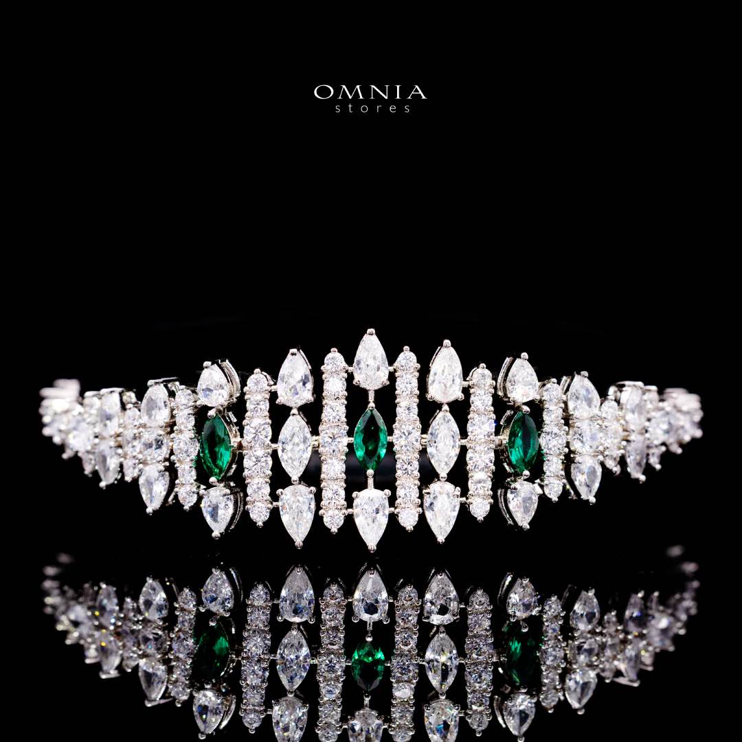 Omnia Lana Green Bridal Full Set in High Quality Zircon Stone Rhodium Plated - OMNIASTORES KSA