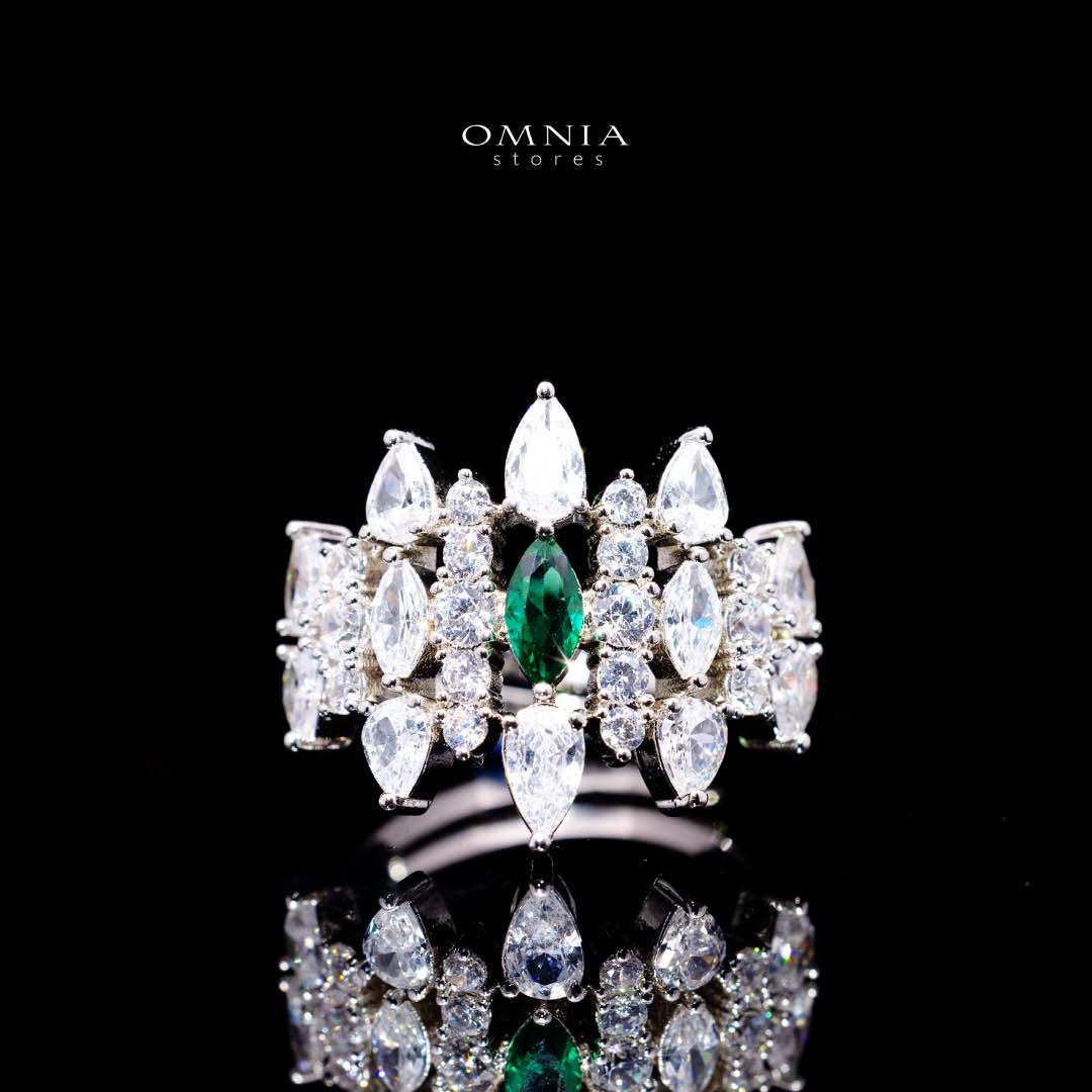 Omnia Lana Green Bridal Full Set in High Quality Zircon Stone Rhodium Plated - OMNIASTORES KSA