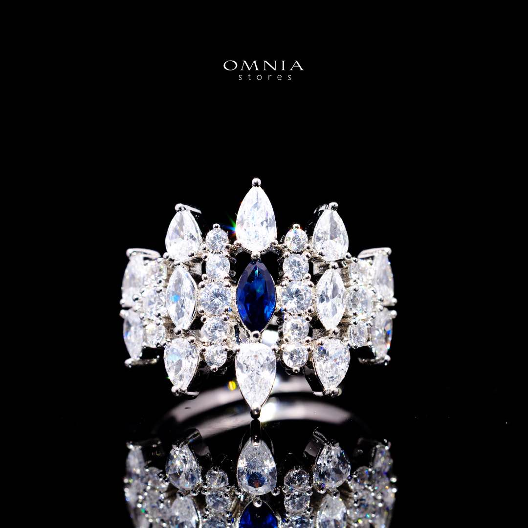 Omnia Lana Blue Bridal Full Set in High Quality Zircon Stone Rhodium Plated - OMNIASTORES KSA