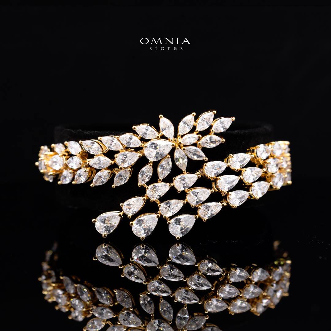 Omnia Rahaf Golden Bridal Full Set in High Quality Zircon Stone Premium Rhodium Plated