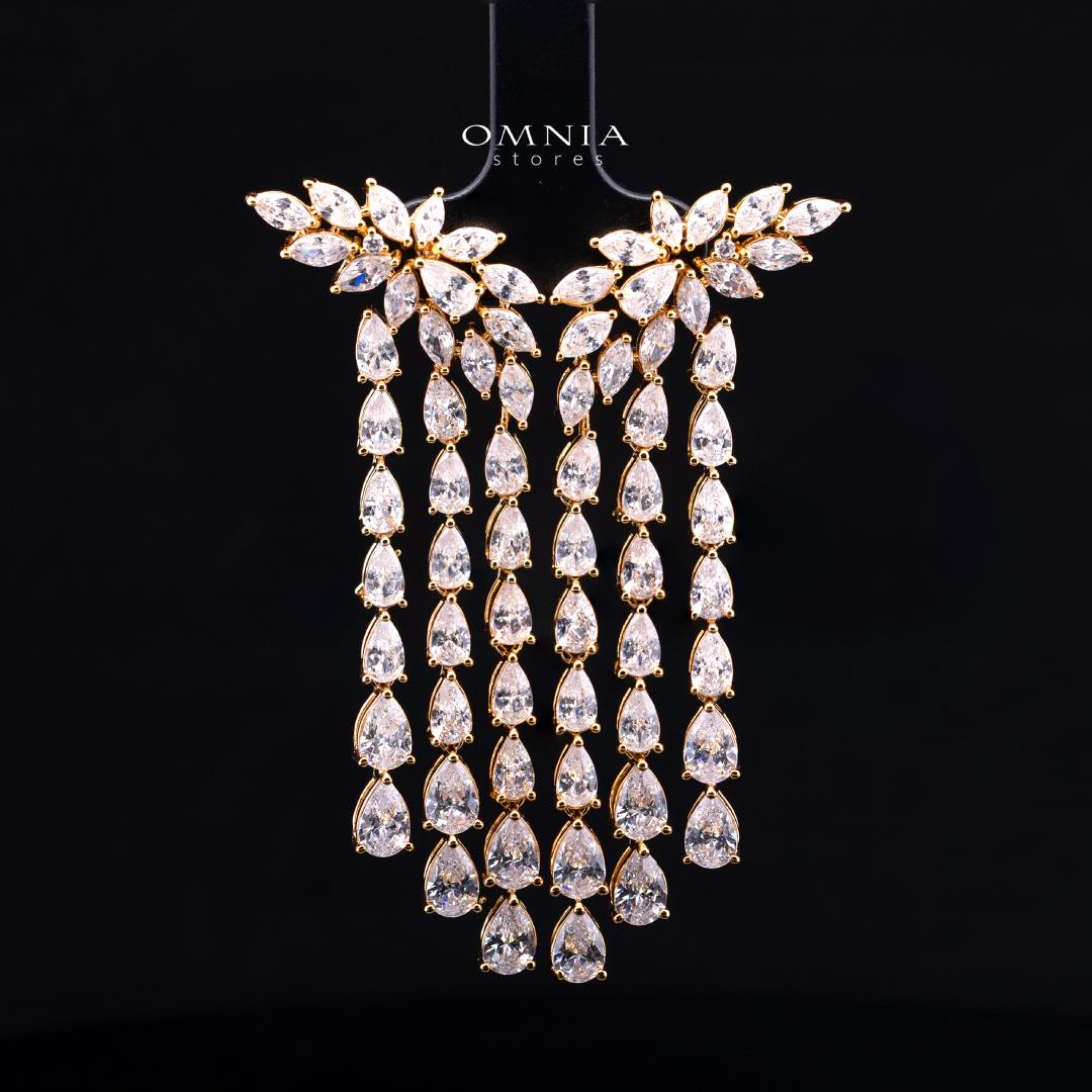 Omnia Rahaf Golden Bridal Full Set Accessories in High Quality Zircon Stone in Rhodium Plated - OMNIASTORES KSA