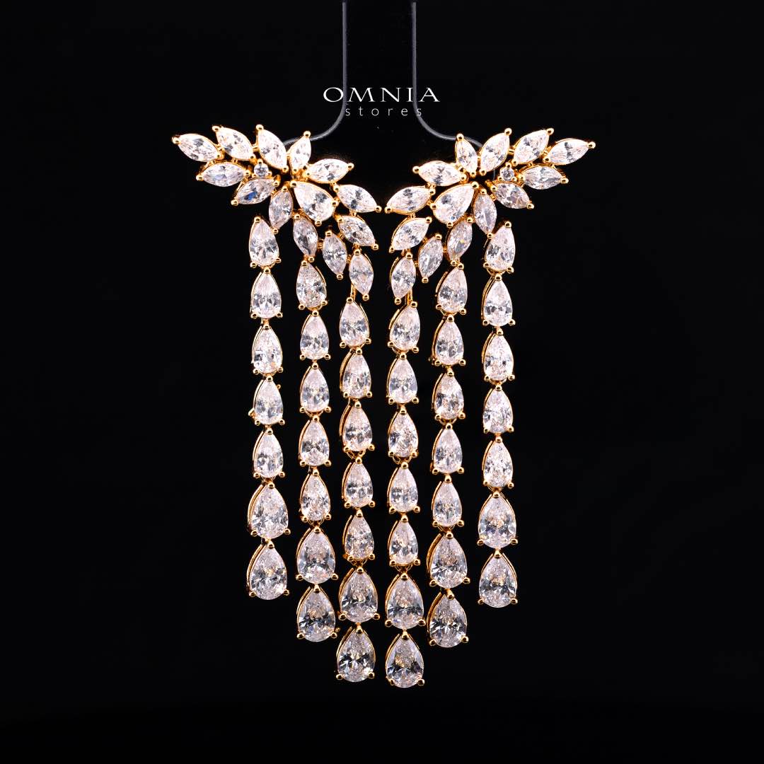 Omnia Rahaf Golden Bridal Full Set in High Quality Zircon Stone in Rhodium Plated - OMNIASTORES KSA