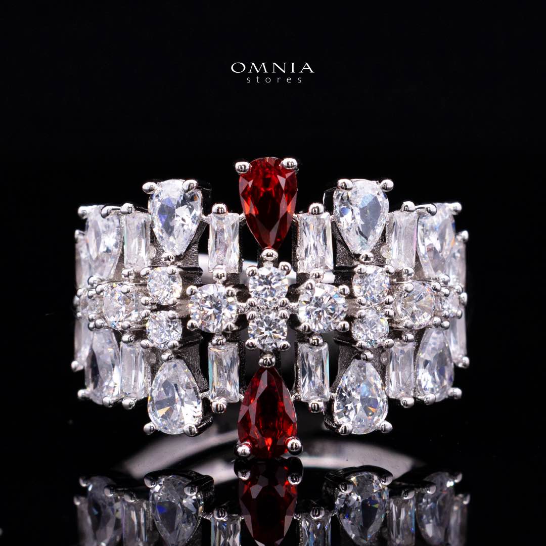 Omnia Nisrine Red Bridal Full Set Accessories in High Quality Zircon Stone in Rhodium Plated - OMNIASTORES KSA