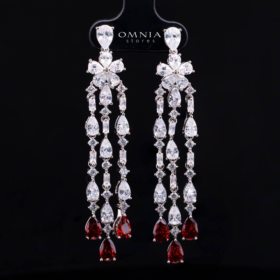 Omnia Nisrine Red Bridal Full Set Accessories in High Quality Zircon Stone in Rhodium Plated - OMNIASTORES KSA